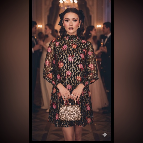 kate spade Dresses & Skirts - Kate Spade mini dress metallic black Rose Garden retro cottage Fairy coquette